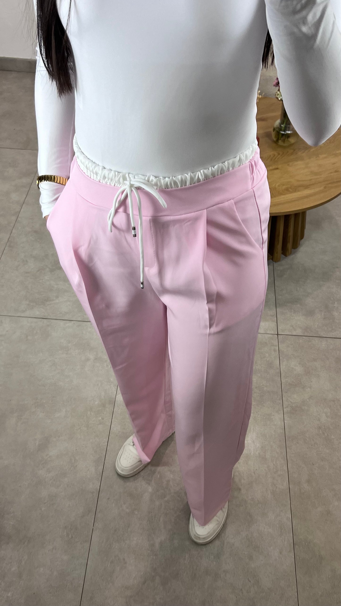 Pink pants with white lining