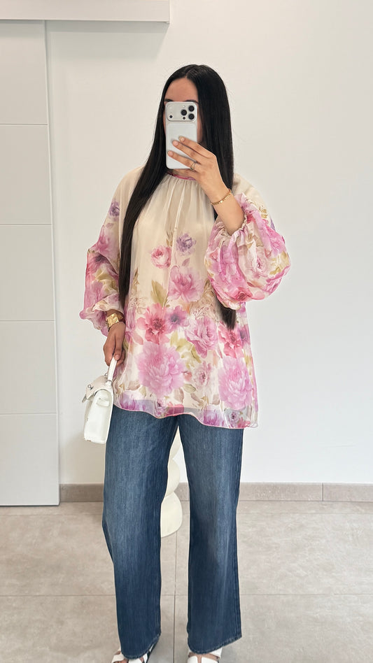 CHEMISE À FLEUR - ROSE