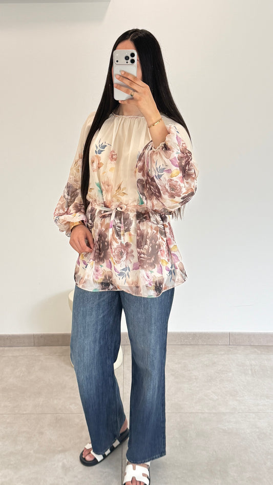 CHEMISE À FLEUR - MARRON
