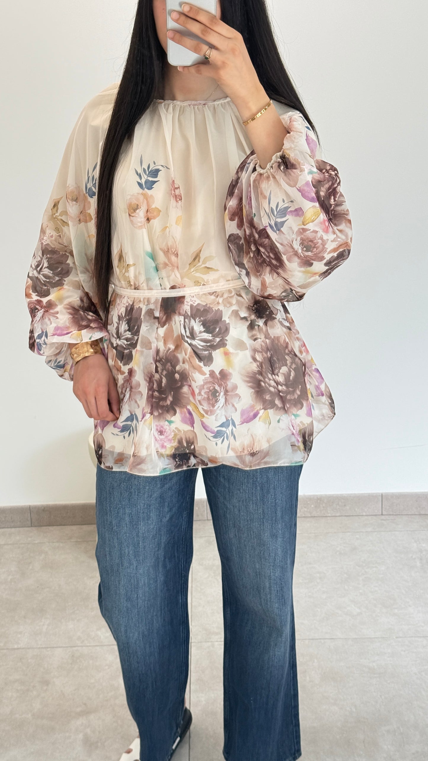 CHEMISE À FLEUR - MARRON