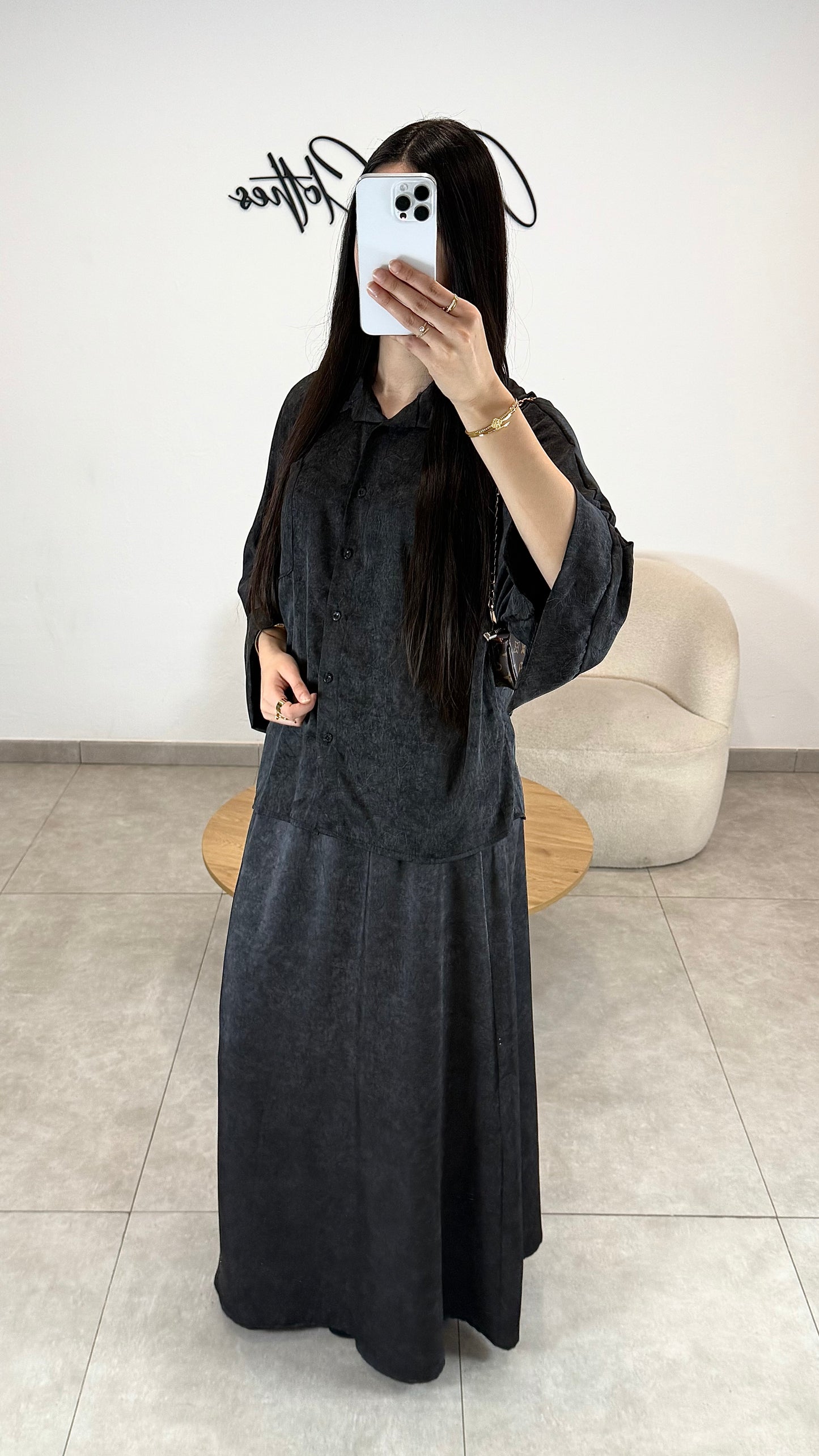 SATIN SKIRT SET - BLACK