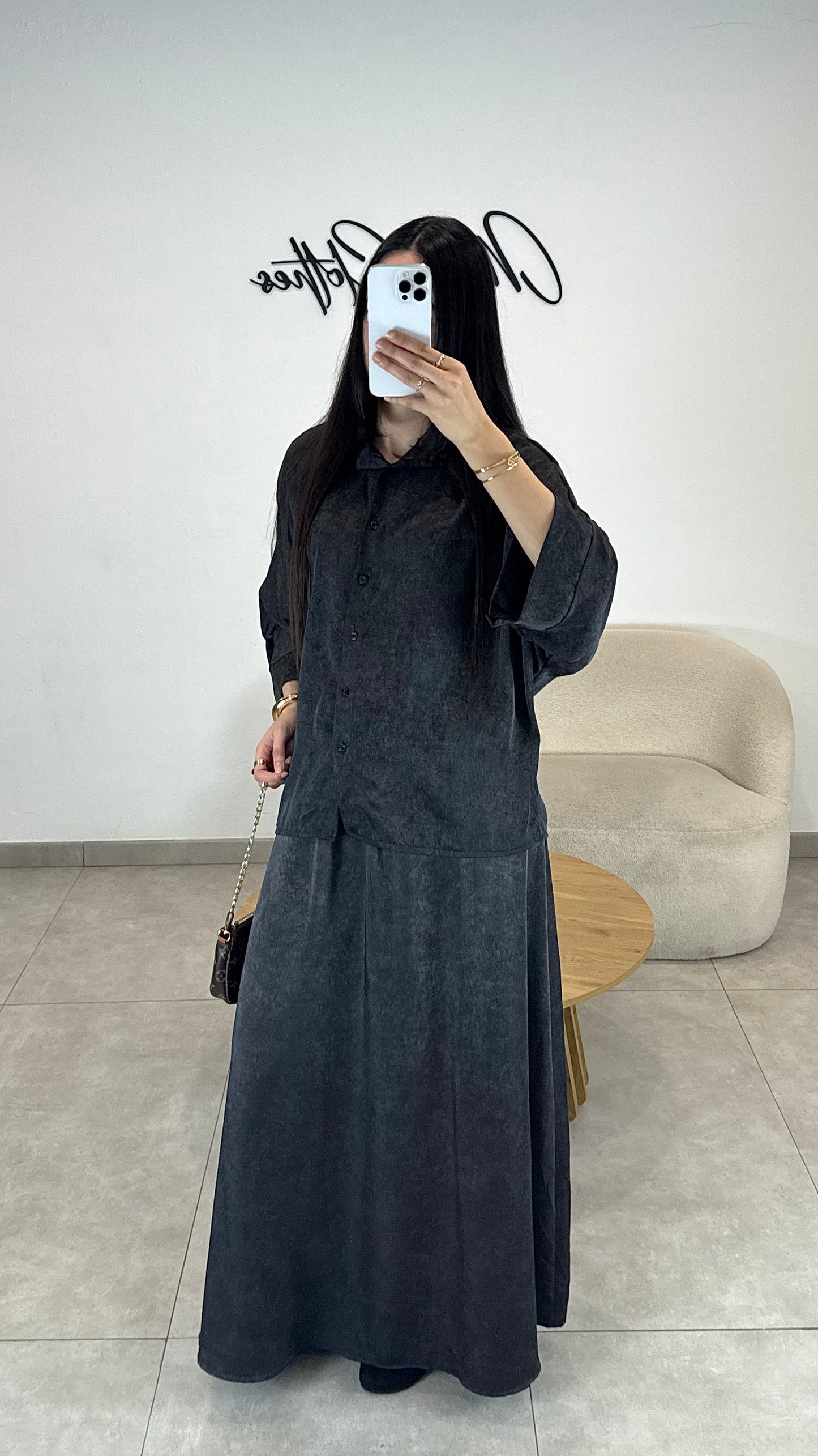 SATIN SKIRT SET - BLACK