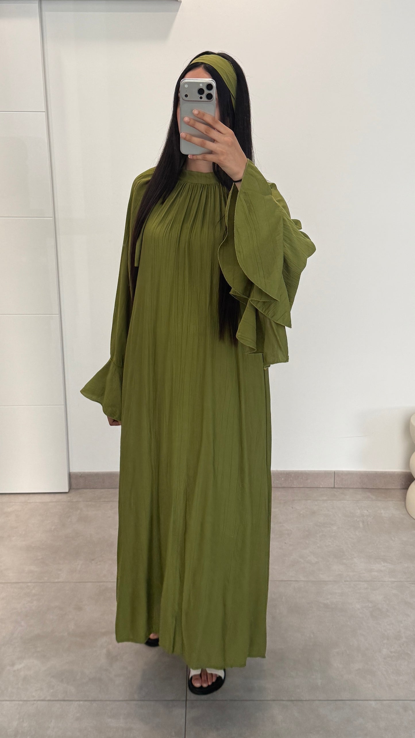 ROBE ÉVASÉ MANCHES LONGUES - VERT