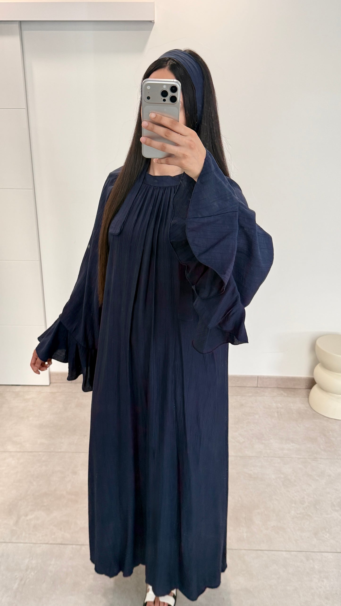 ROBE ÉVASÉ MANCHES LONGUES - BLEU MARINE