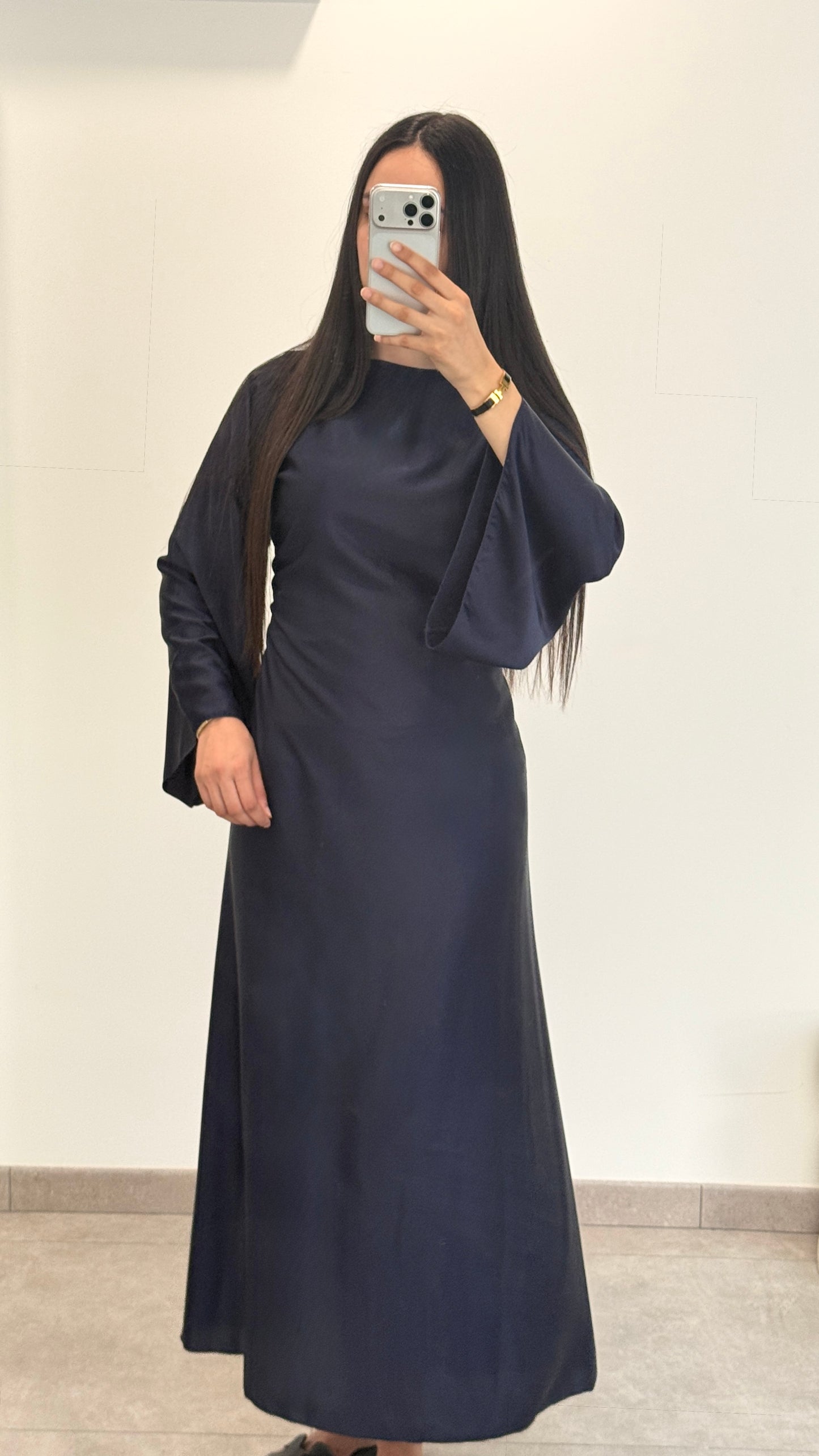 ROBE EN SATIN - BLEU MARINE