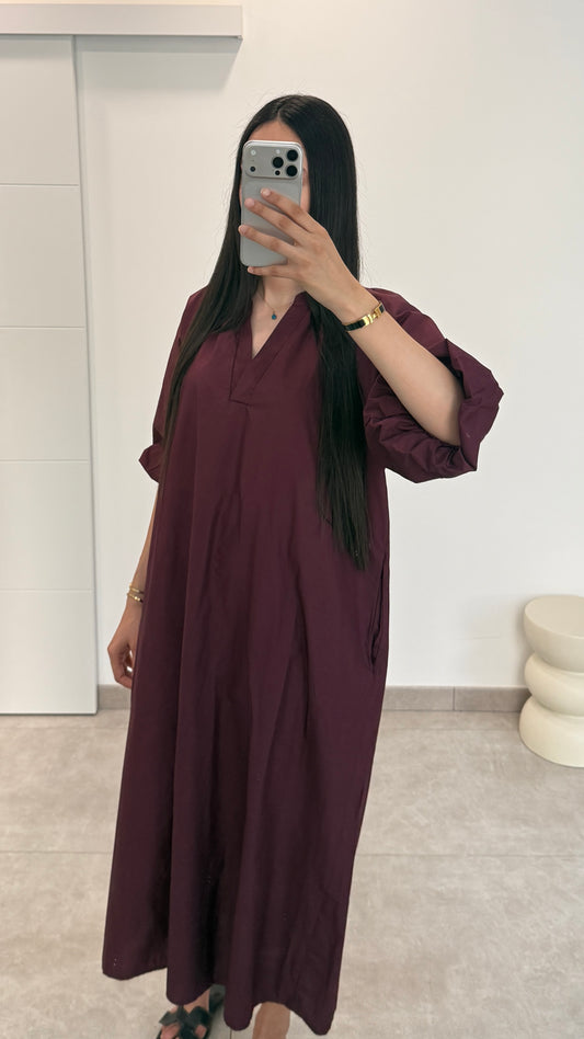 ROBE MANCHES BOUFFANTES UNI - BORDEAUX