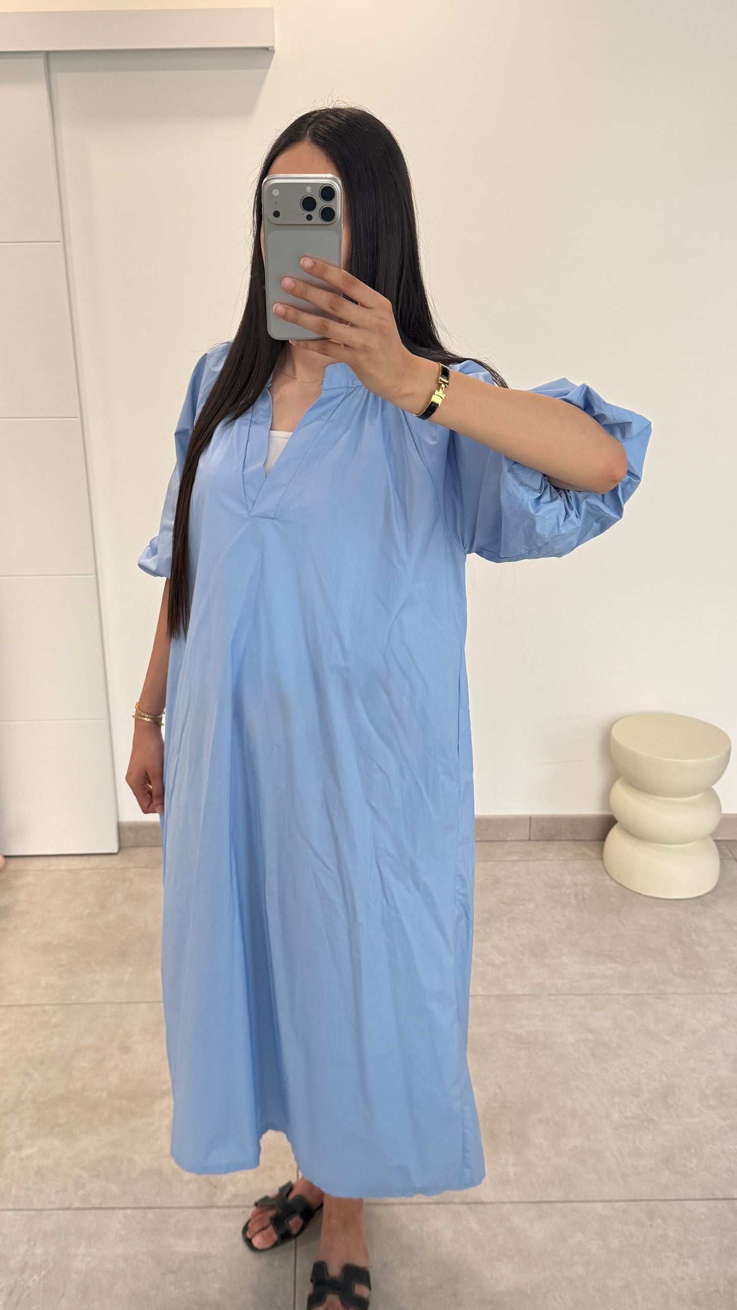 ROBE MANCHES BOUFFANTES UNI - BLEU