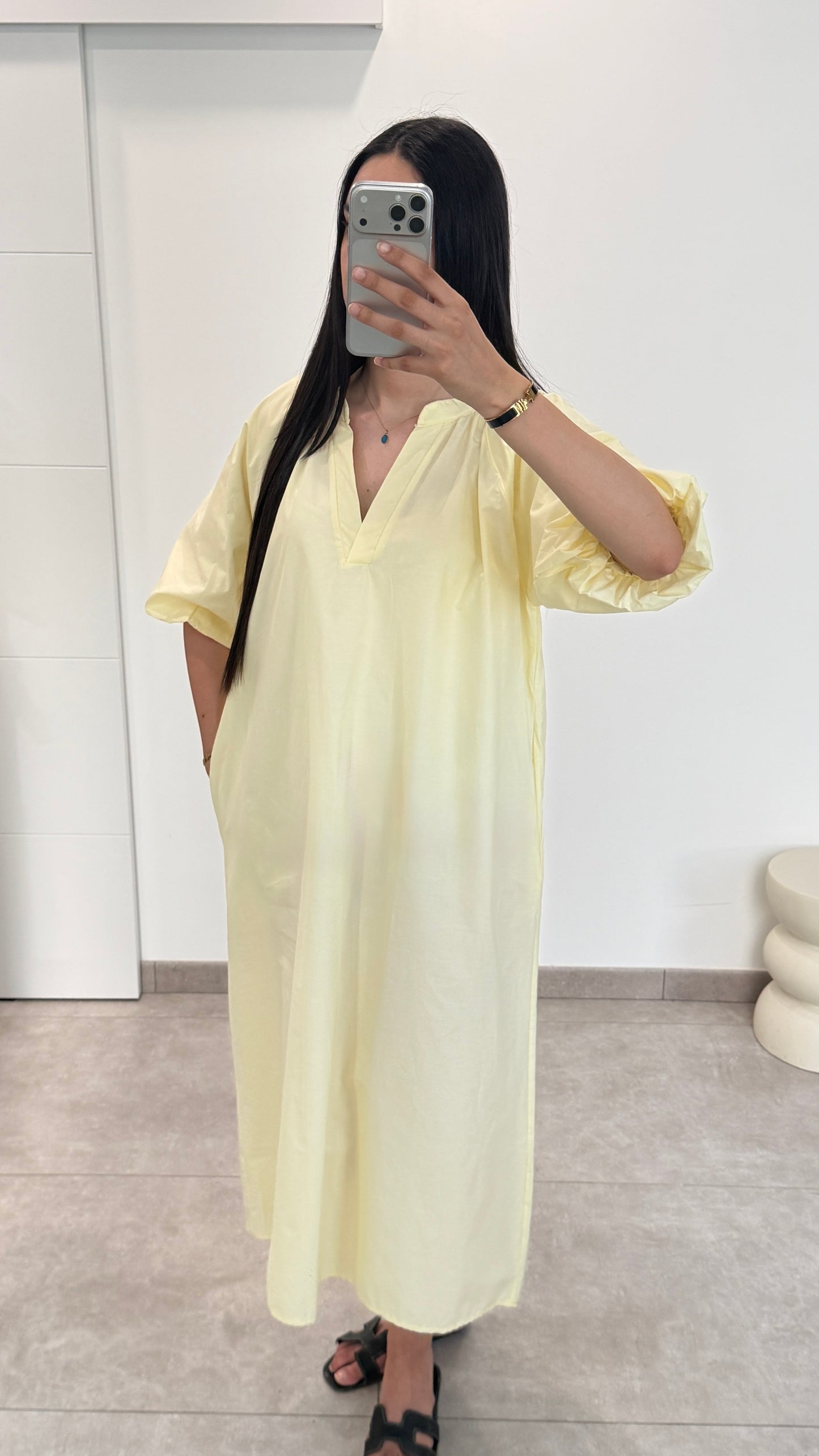 ROBE MANCHES BOUFFANTES UNI - JAUNE