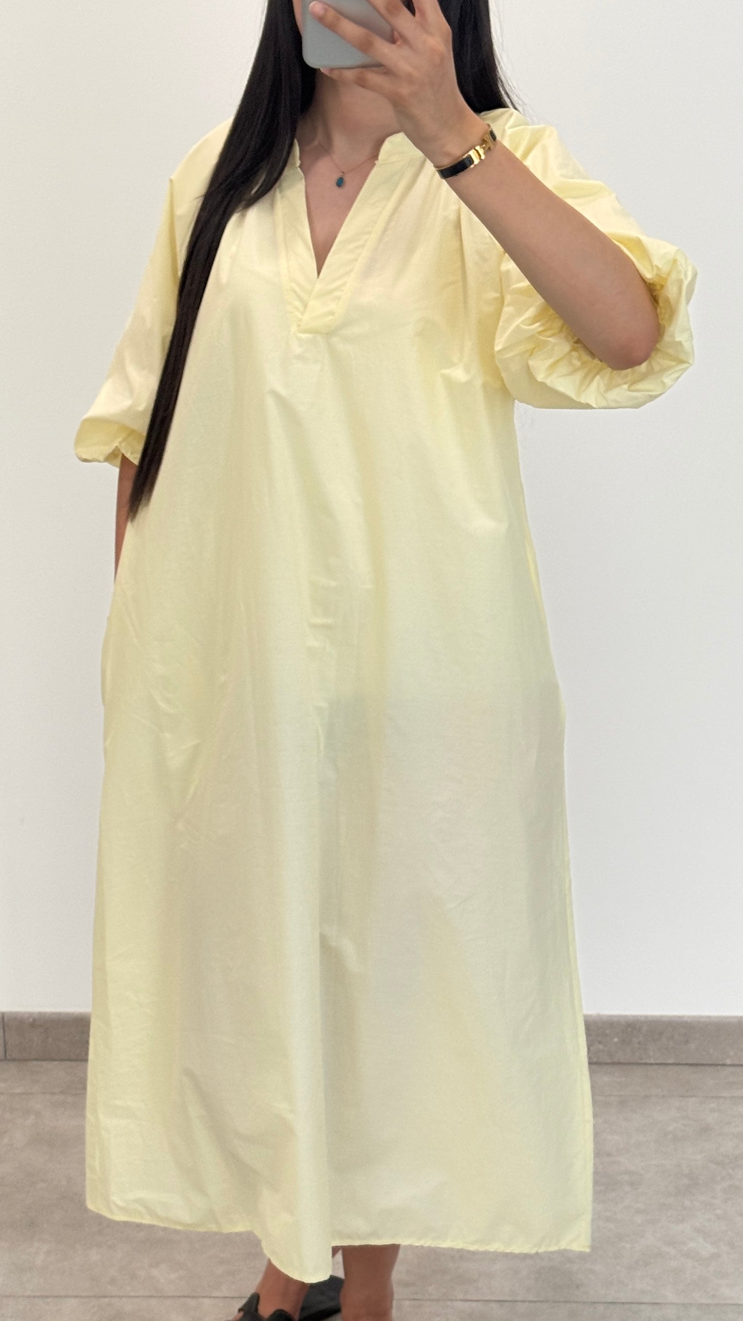 ROBE MANCHES BOUFFANTES UNI - JAUNE
