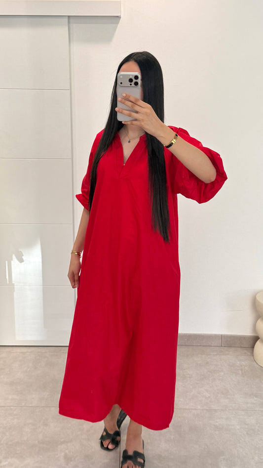 ROBE MANCHES BOUFFANTES UNI - ROUGE