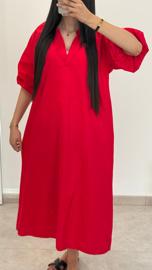 ROBE MANCHES BOUFFANTES UNI - ROUGE