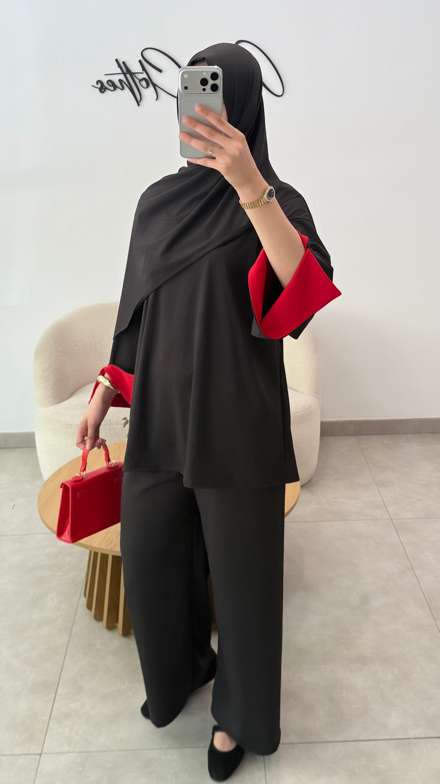 BURKINI BICOLORE 3 PIÈCES - NOIR/ROUGE