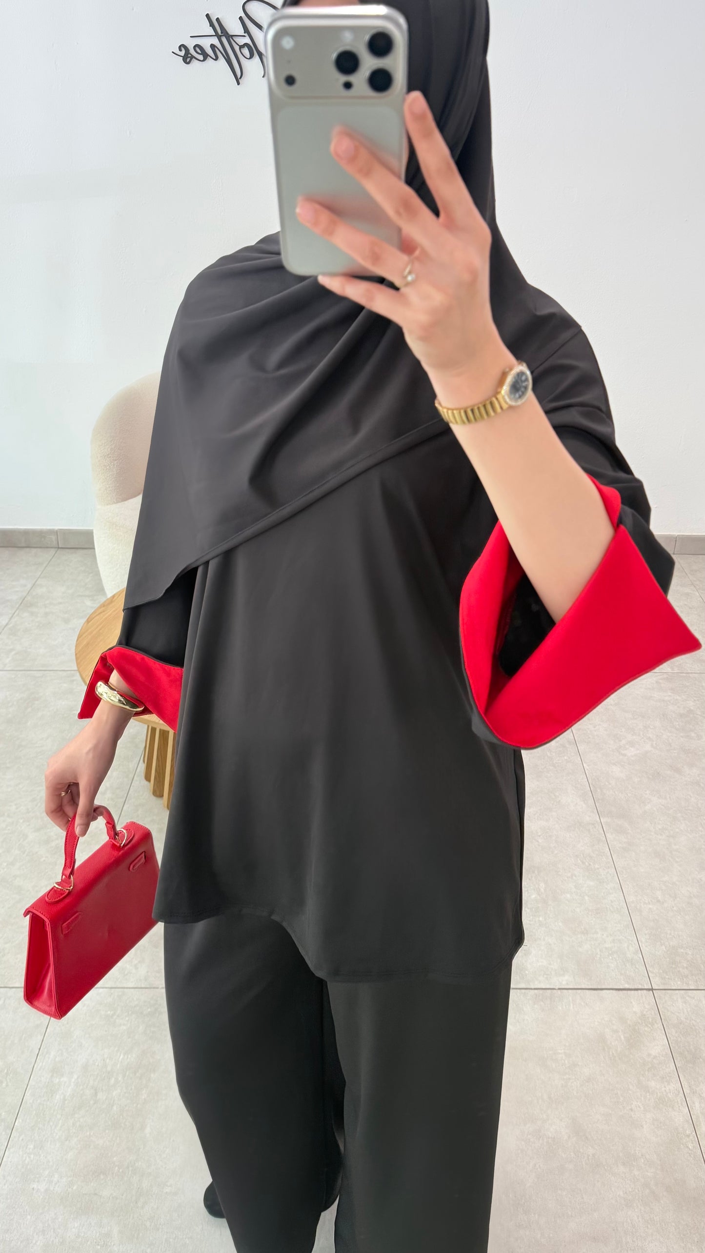 BURKINI BICOLORE 3 PIÈCES - NOIR/ROUGE