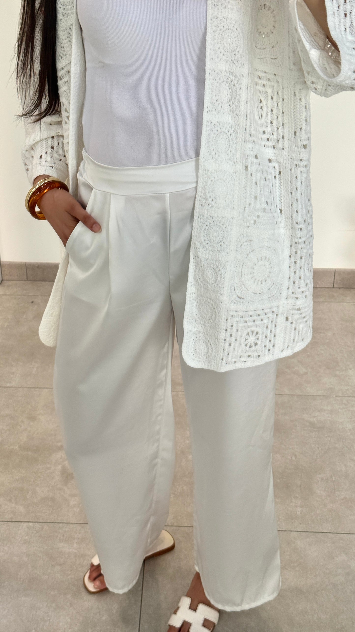 PANTALON EN SATIN - BLANC