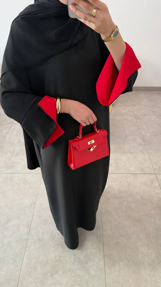 ABAYA NOIR AVEC DETAILS ROUGE