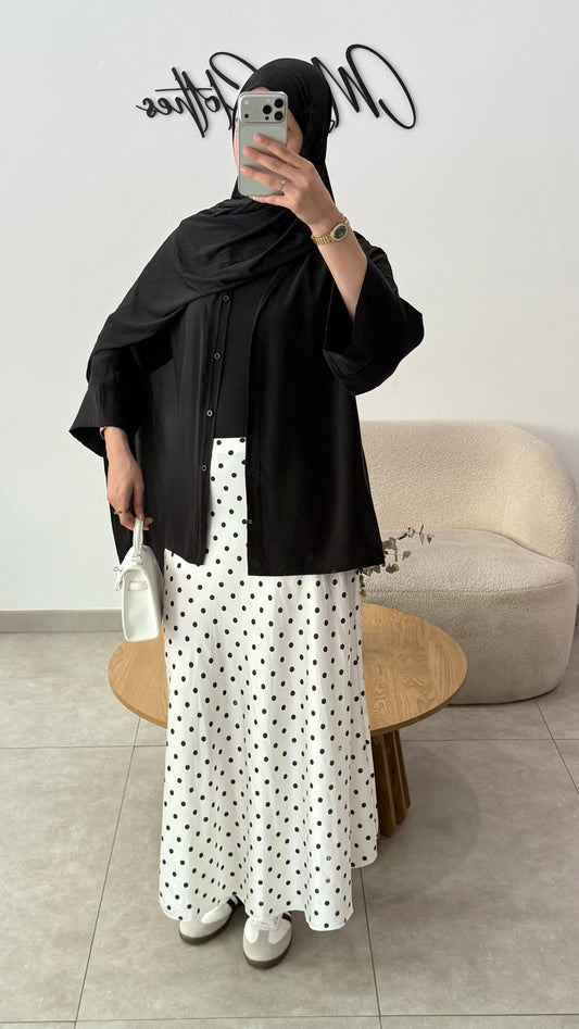 JUPE EN SATIN À POIS - BLANC