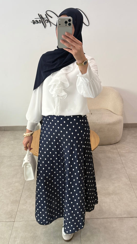 JUPE EN SATIN À POIS - BLEU MARINE