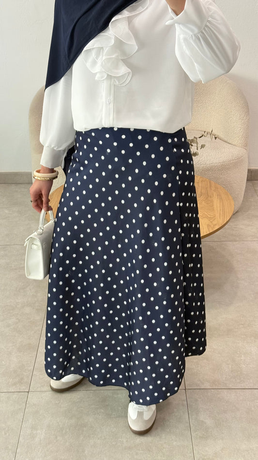 JUPE EN SATIN À POIS - BLEU MARINE