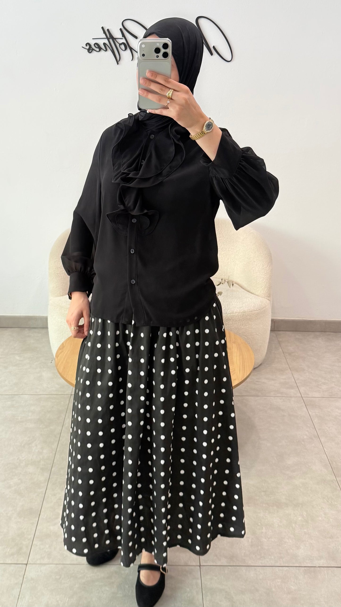 BLOUSE À VOLANTS - NOIR