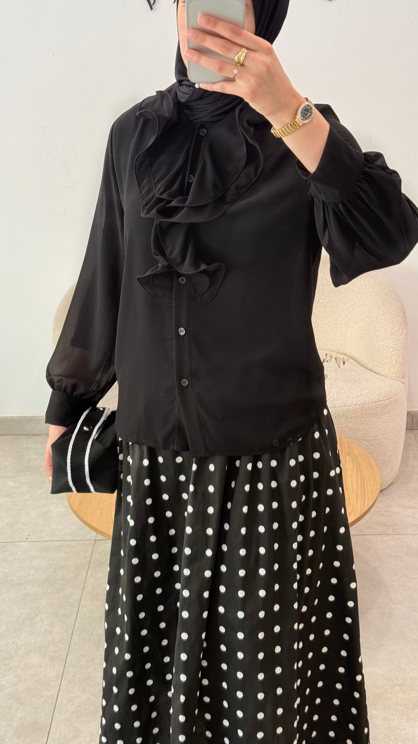 BLOUSE À VOLANTS - NOIR