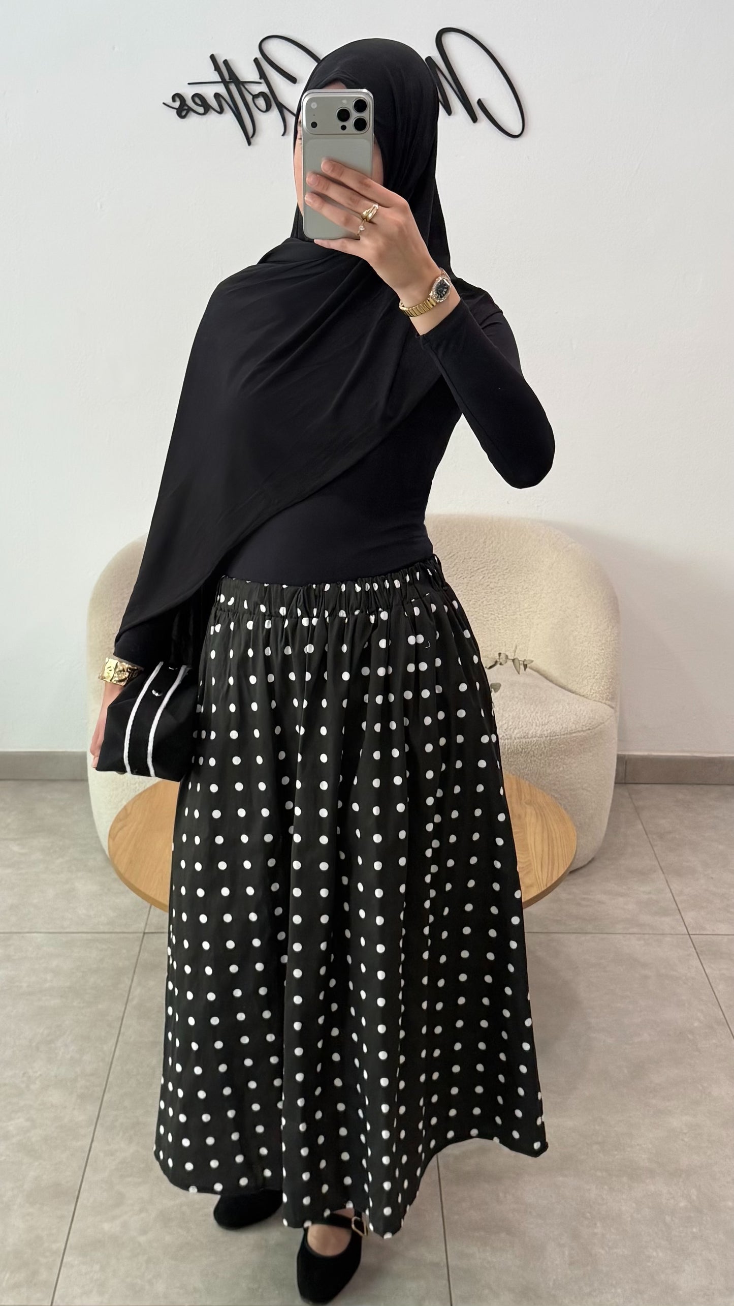 JUPE À POIS EN COTON - NOIR