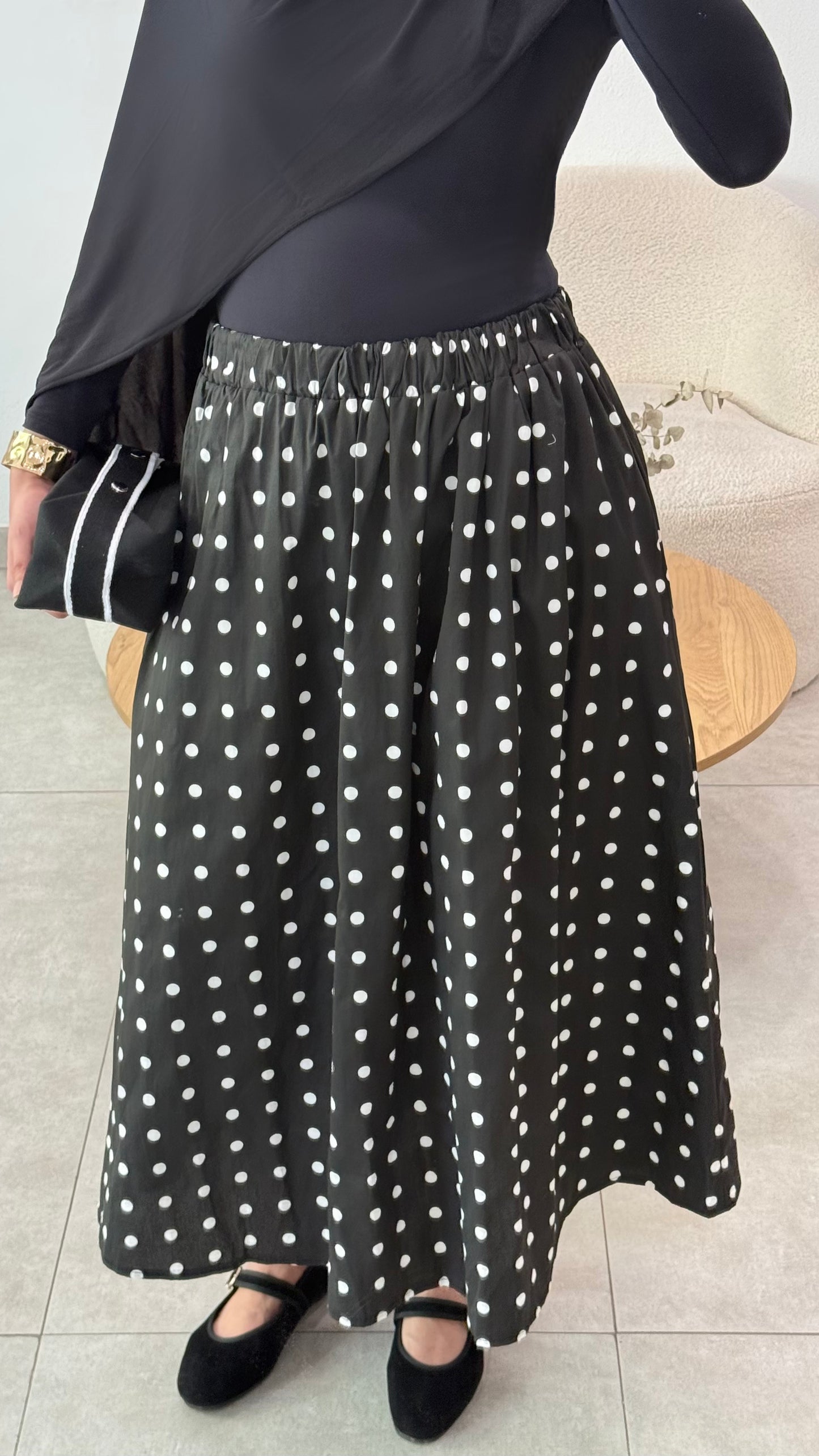 JUPE À POIS EN COTON - NOIR