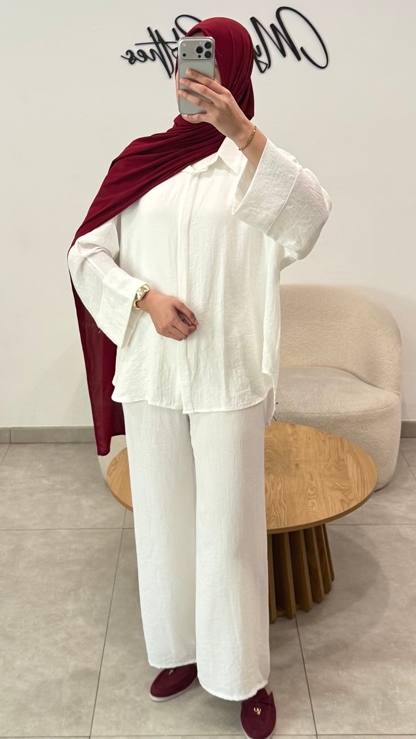 ENSEMBLE CHEMISE EFFET LIN - BLANC