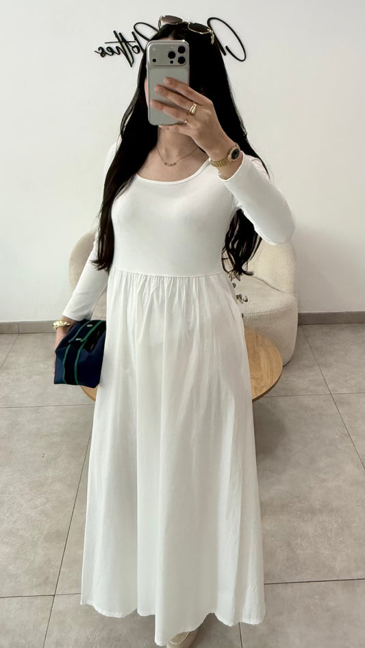 ROBE BI MATIÈRE MANCHES LONGUES - BLANC