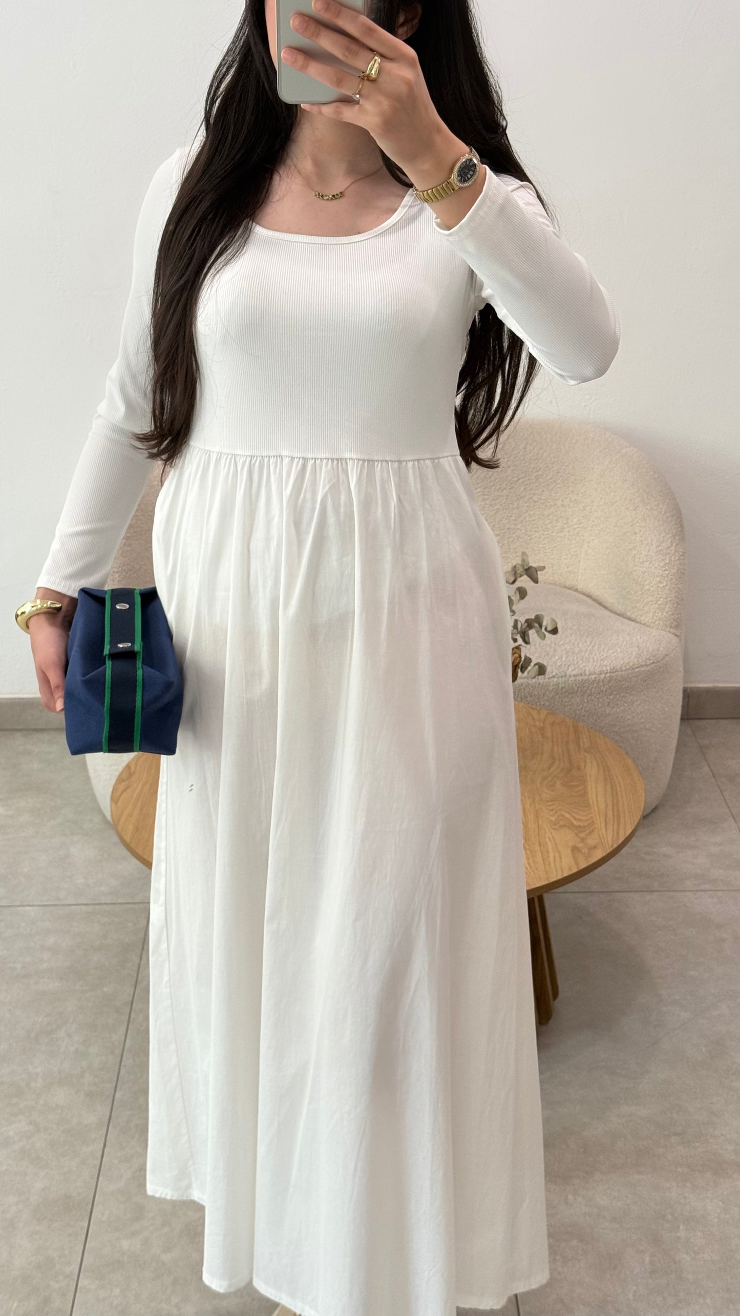 ROBE BI MATIÈRE MANCHES LONGUES - BLANC