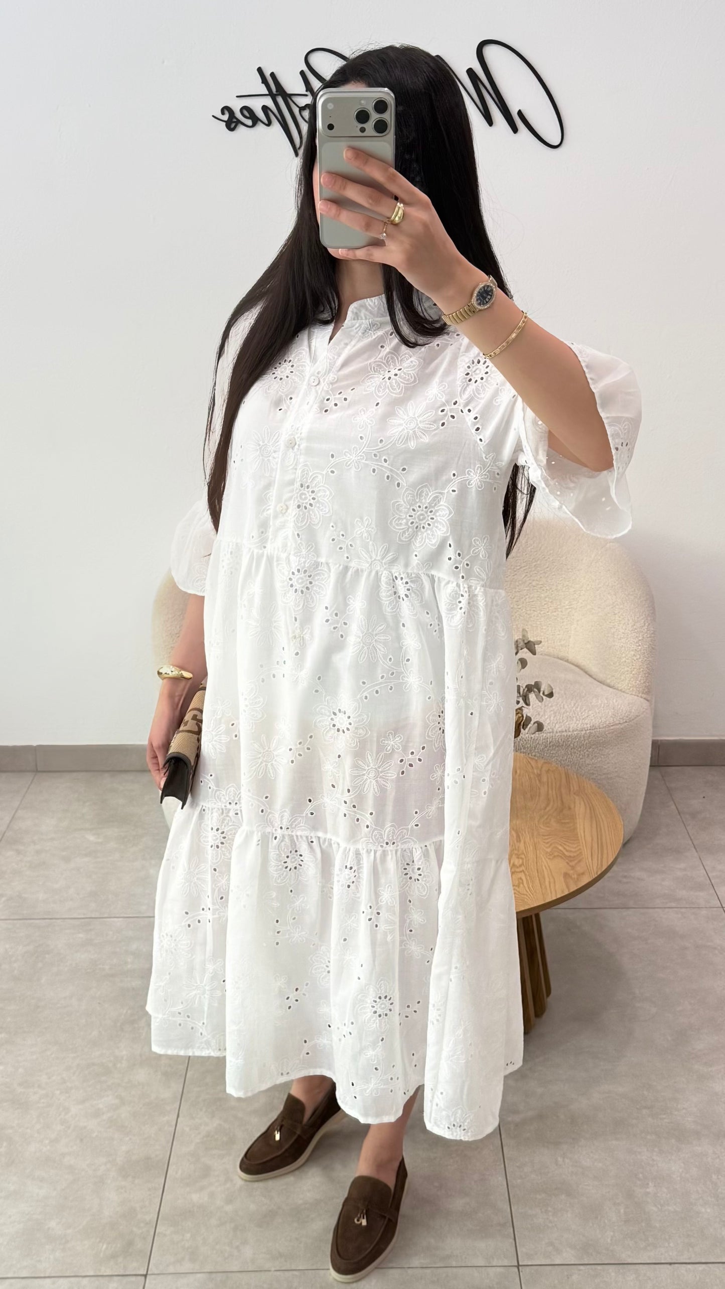 COTTON FLORAL DRESS - WHITE