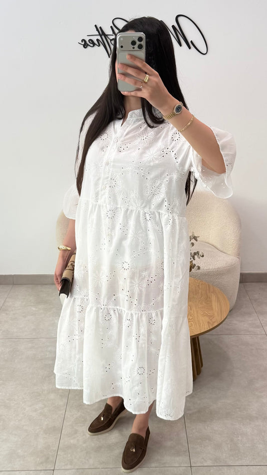 ROBE A FLEUR EN COTON - BLANC