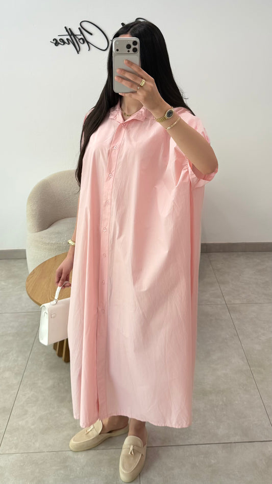 ROBE CHEMISE EN COTON - ROSE