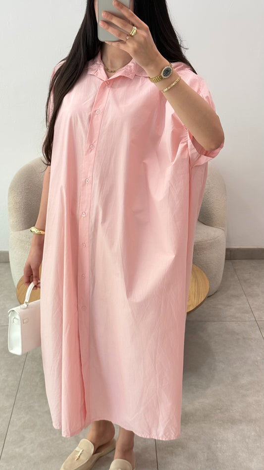 ROBE CHEMISE EN COTON - ROSE