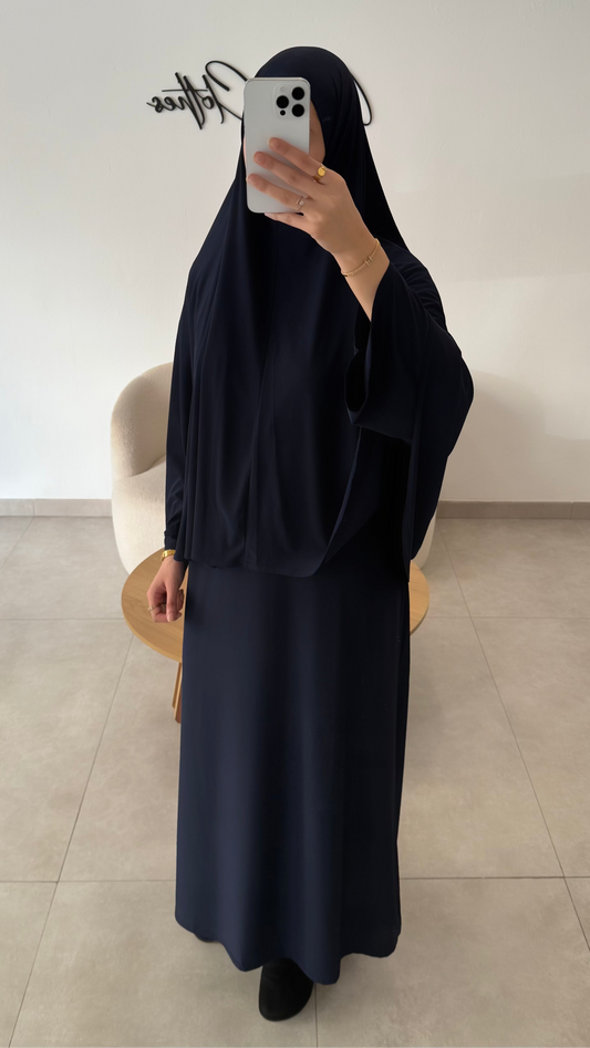 SET ABAYA KHIMAR JERSEY PREMIUM DE LUXE BLEU MARINE