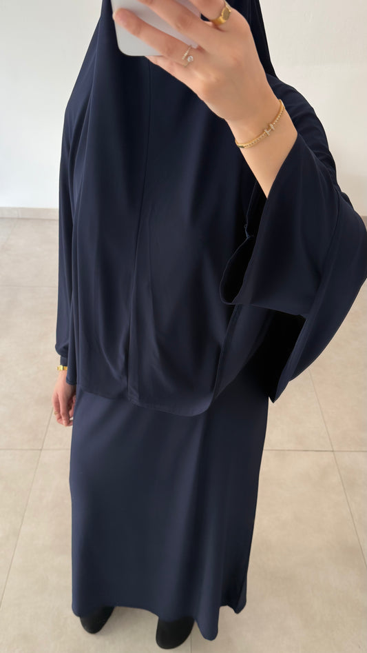 SET ABAYA KHIMAR JERSEY PREMIUM DE LUXE BLEU MARINE