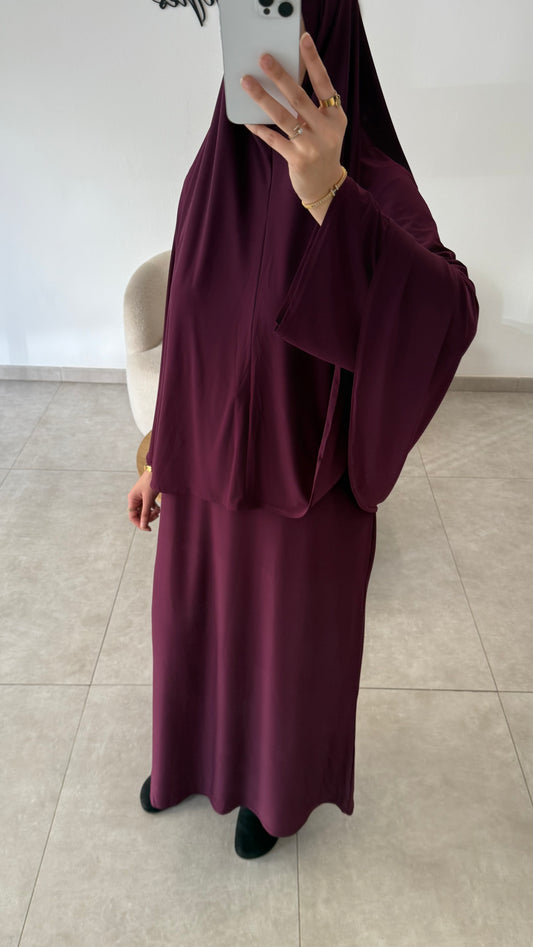 SET ABAYA KHIMAR JERSEY PREMIUM DE LUXE BORDEAUX