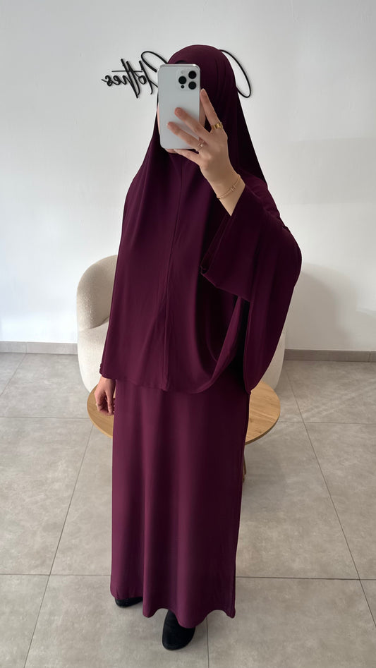 SET ABAYA KHIMAR JERSEY PREMIUM DE LUXE BORDEAUX