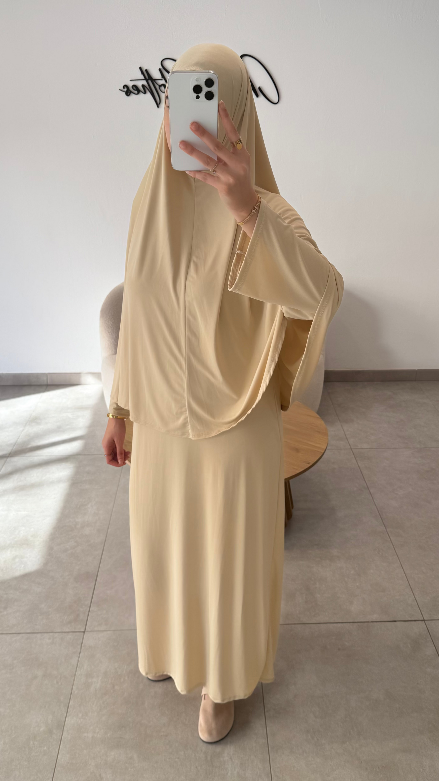 SET ABAYA KHIMAR JERSEY PREMIUM DE LUXE BEIGE