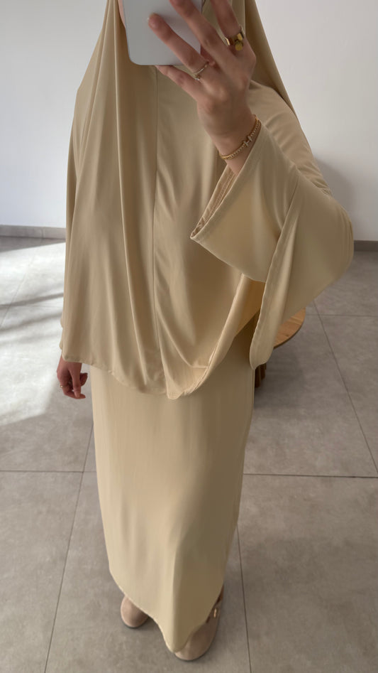 SET ABAYA KHIMAR JERSEY PREMIUM DE LUXE BEIGE