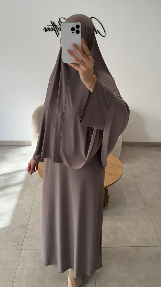 SET ABAYA KHIMAR JERSEY PREMIUM DE LUXE TAUPE