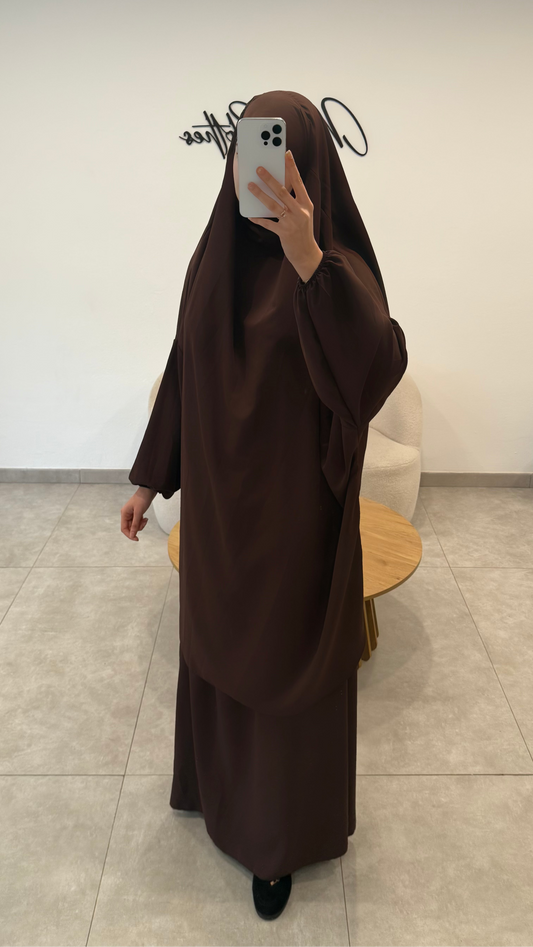 JILBAB JUPE EN SOIE DE MEDINE MARRON
