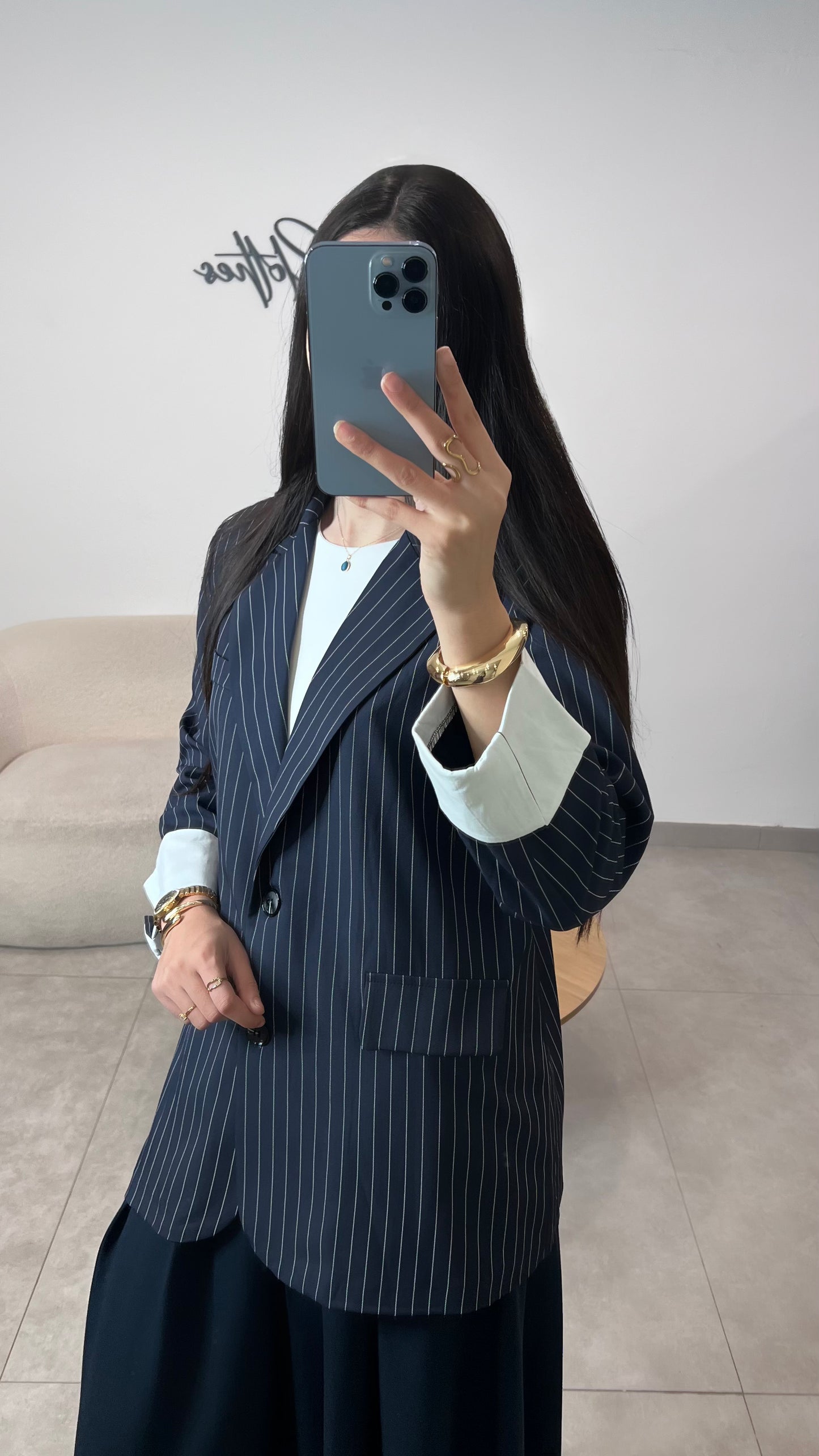 BLAZER BLEU MARINE À RAYURE