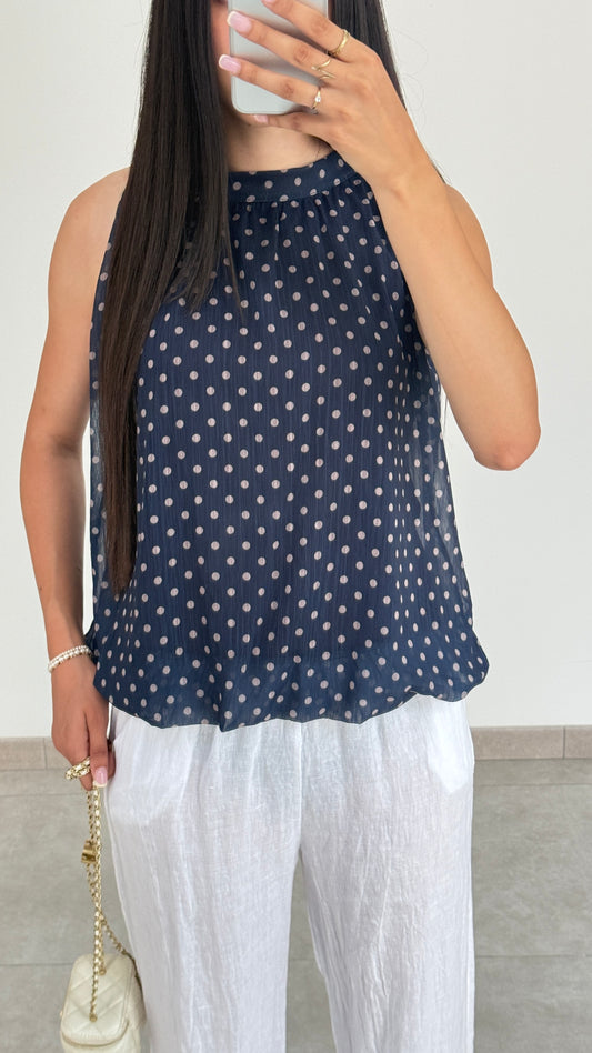 HAUT À POIS ET PANTALON EN LIN