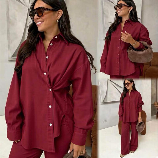 ENSEMBLE CHEMISE CROISÉ - BORDEAUX